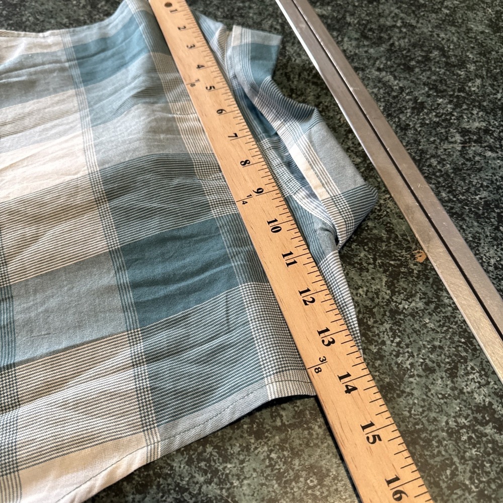 Old Ranch Brands Teal White Plaid Organic Cotton Tank Top Button Down Shirt XL - Picture 8 of 11